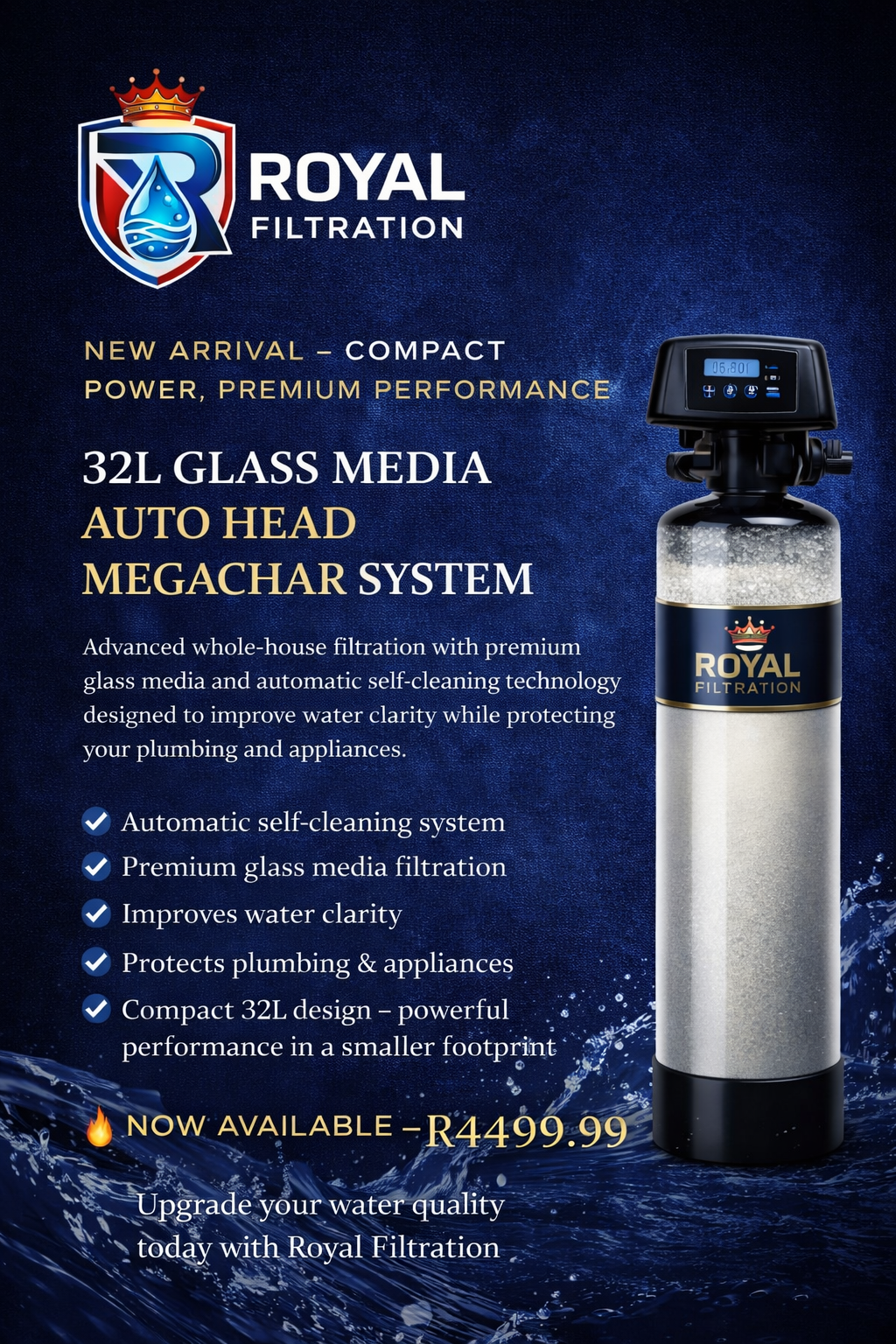 💧 32L Automatic MegaChar Glass Media Whole House Water Filtration System