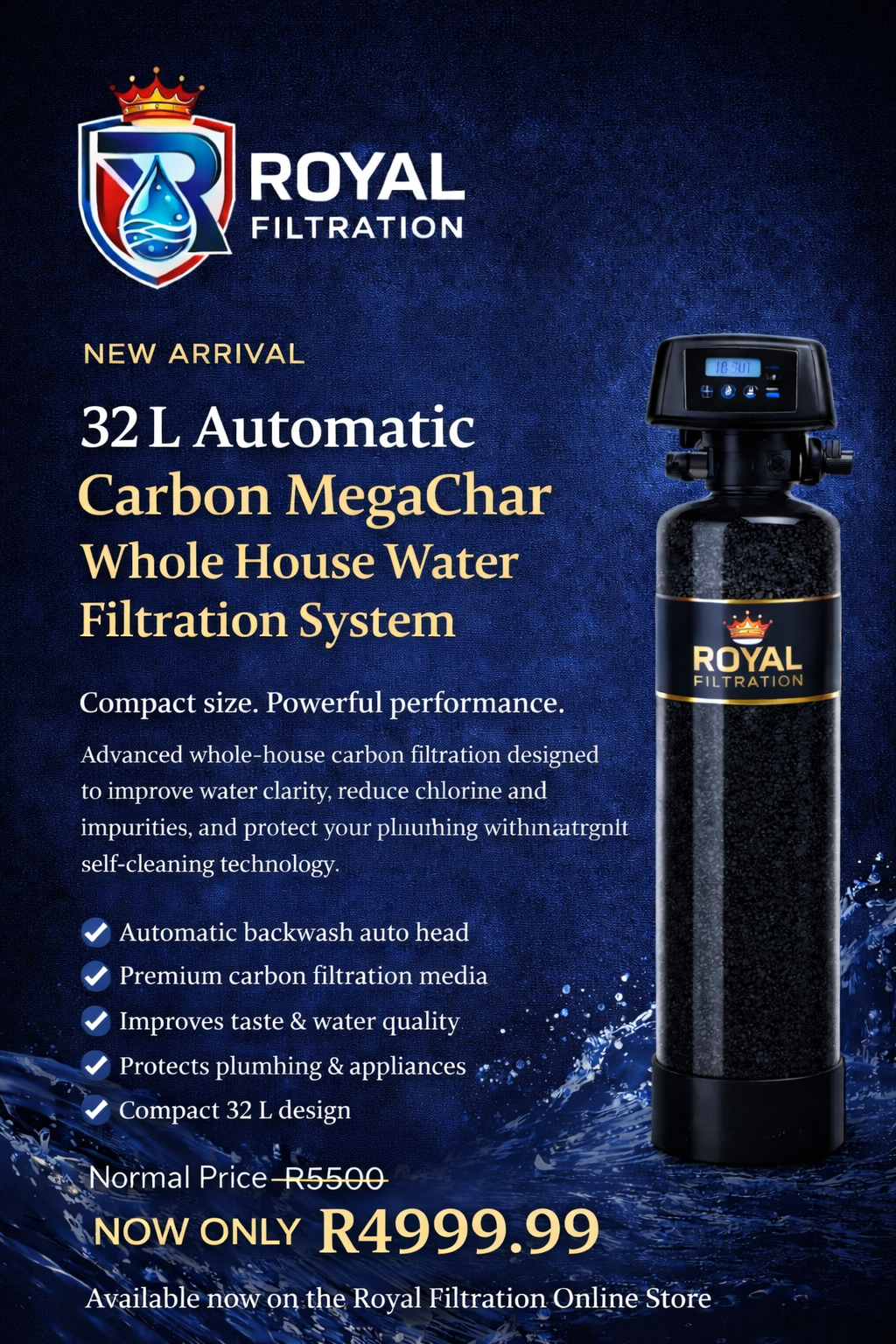 💧 32 L Automatic Carbon MegaChar Whole House Water Filtration System