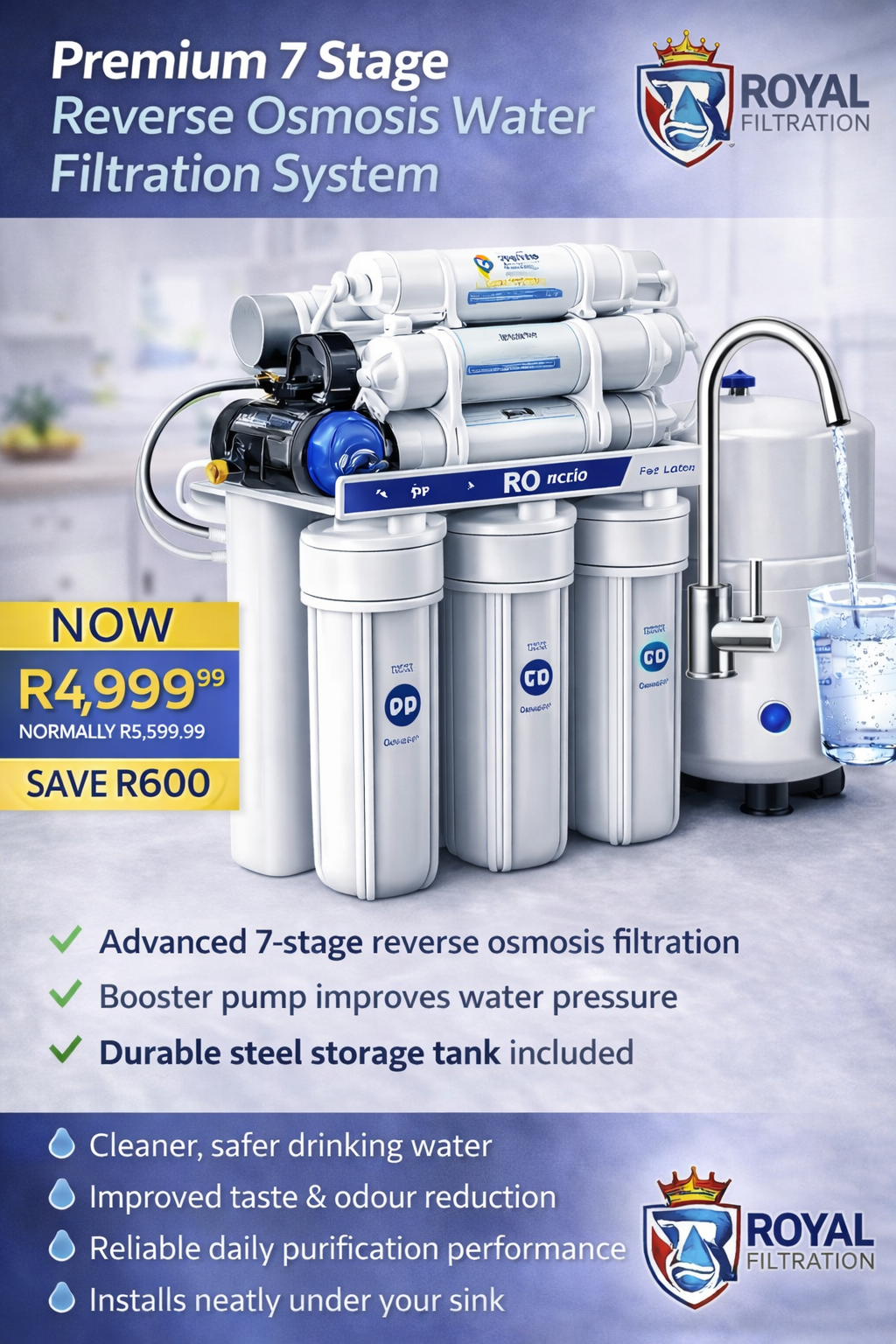 👑 Premium 7 Stage RO Water Purifier with Booster Pump & Steel Storage Tank