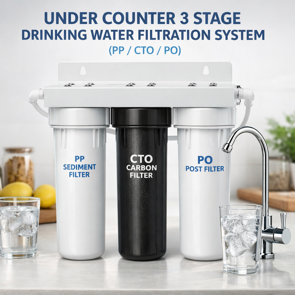 👑 3 Stage Under Counter Water Filter – PP/CTO/PO Drinking Water Filtration System