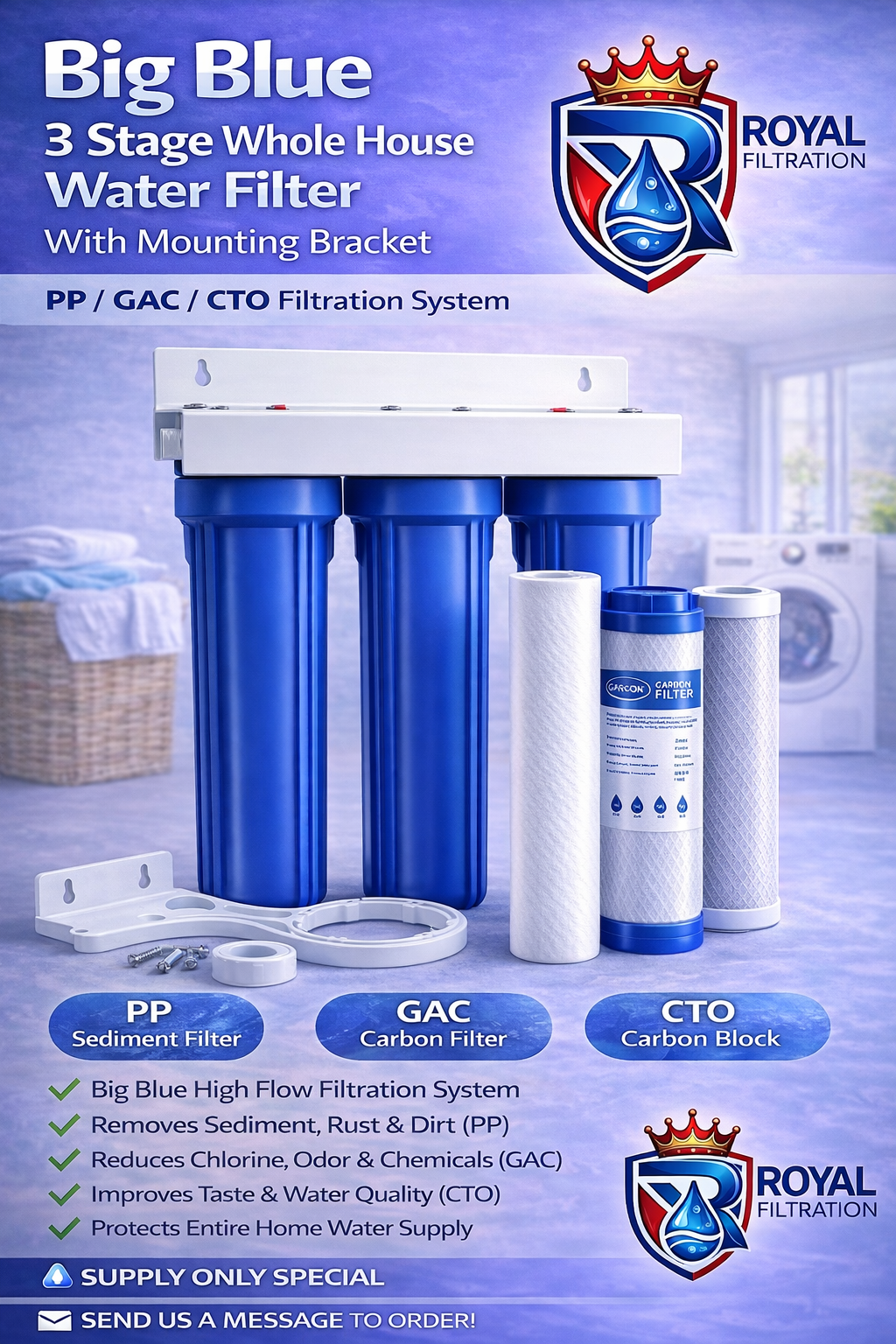 Big Blue 3 Stage Whole House Water Filter System