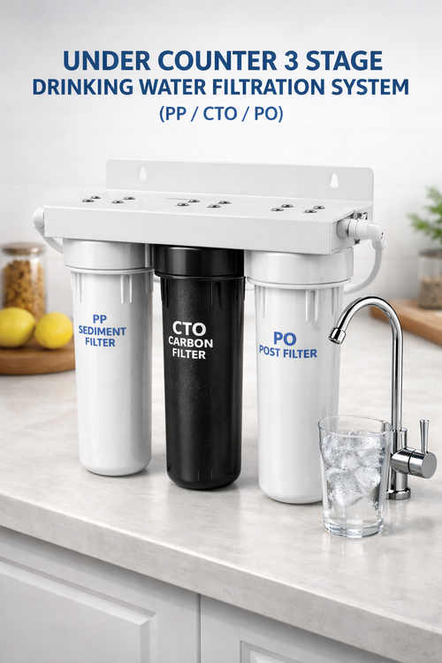 👑 3 Stage Under Counter Water Filter – PP/CTO/PO Drinking Water Filtration System